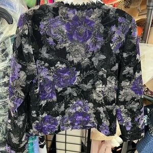 Cynthia Max vntg embroidered jacket black and purple floral-butterfly size small
